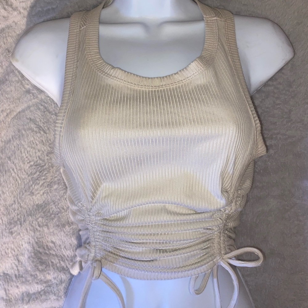 PAPEROC Beige top with side strings ribbed